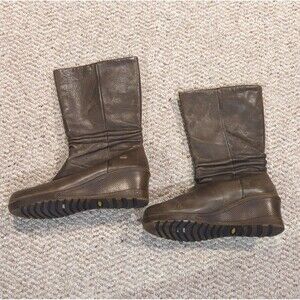KEEN Kate Slouch Leather Boot Womens 7.5 Green Slip On Mid Calf Wedge